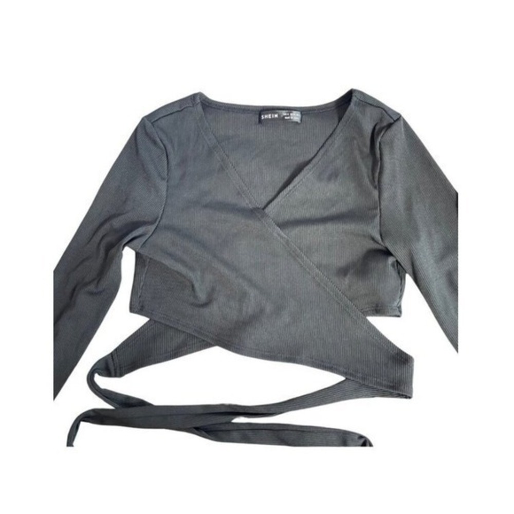 Shein Wrap Around Cropped Top Womens Size S Y2K Goth Grunge Festival Stretch Tie